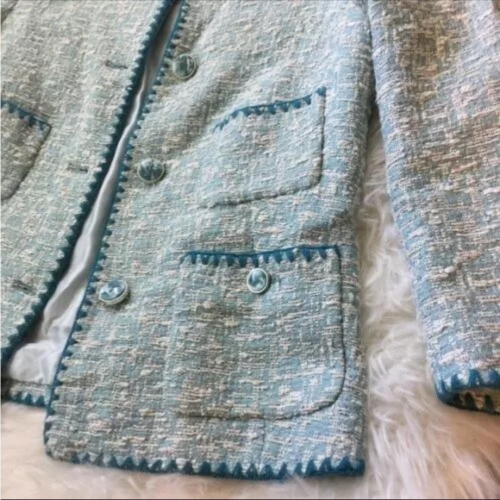 ZARA BLUE ECRU CONTRAST BLAZER TWEED WEAVE JACKET COAT SIZE S NEW - Picture 13 of 13